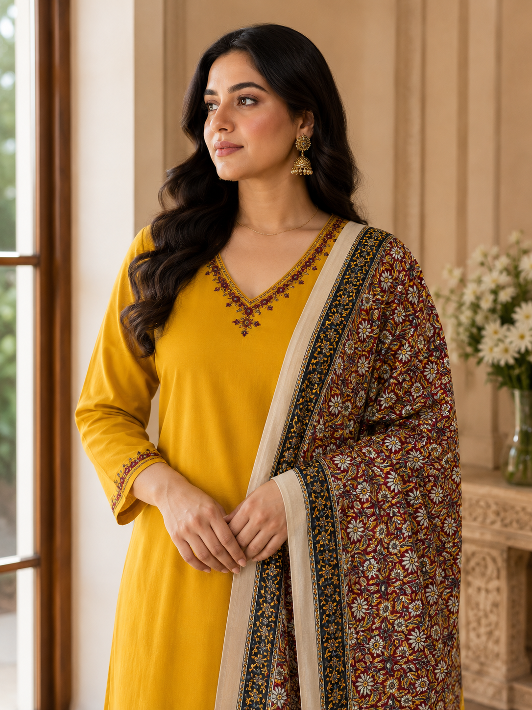 Mehar Cotton Kurta Set for Women Yellow