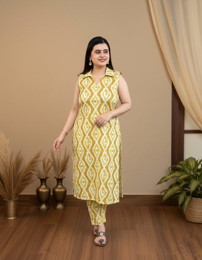 Ikkat cotton breathable kurta pant set