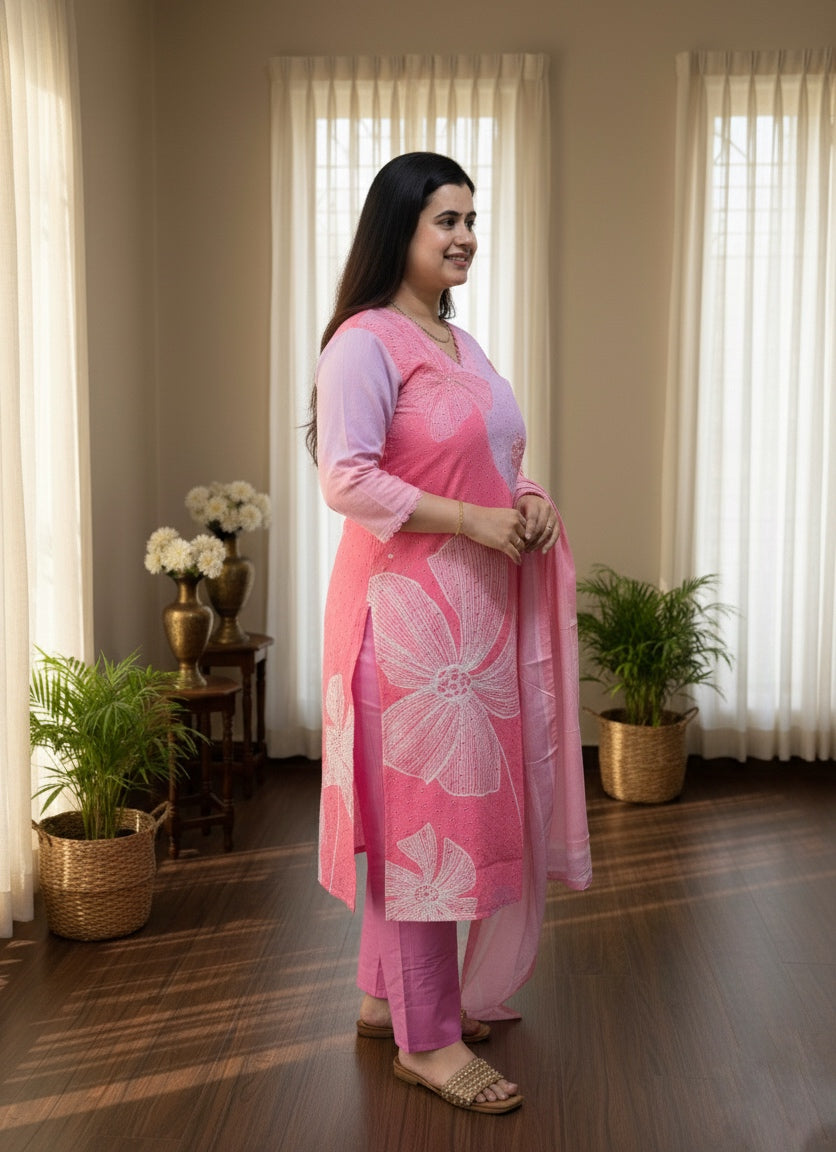 Cotton Chiffli kurta Set with dupatta