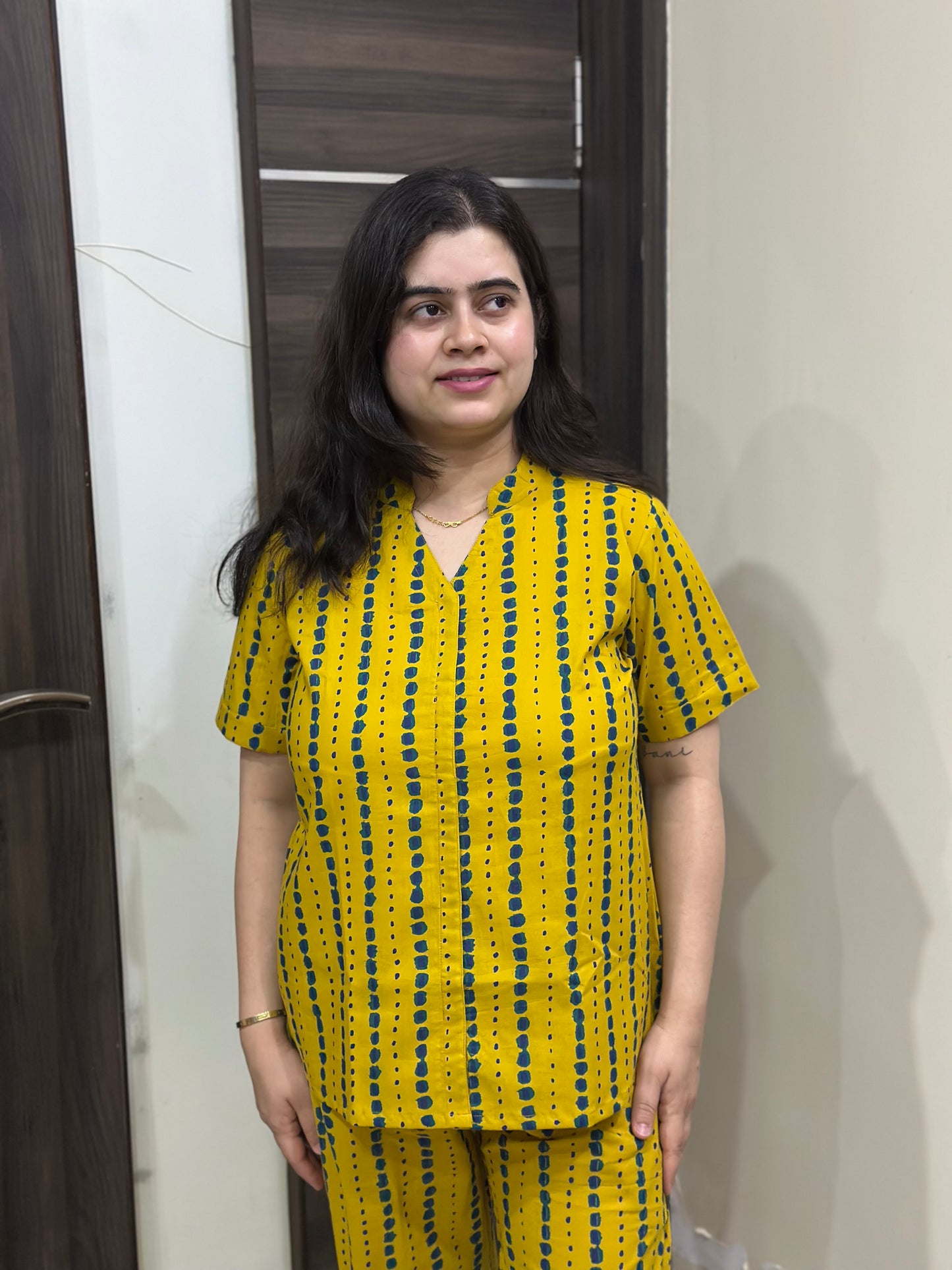 Noor Premium cotton night wear cord set Mustard