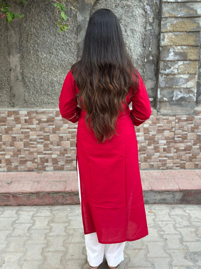 Breathable & Stylish cotton kurti red