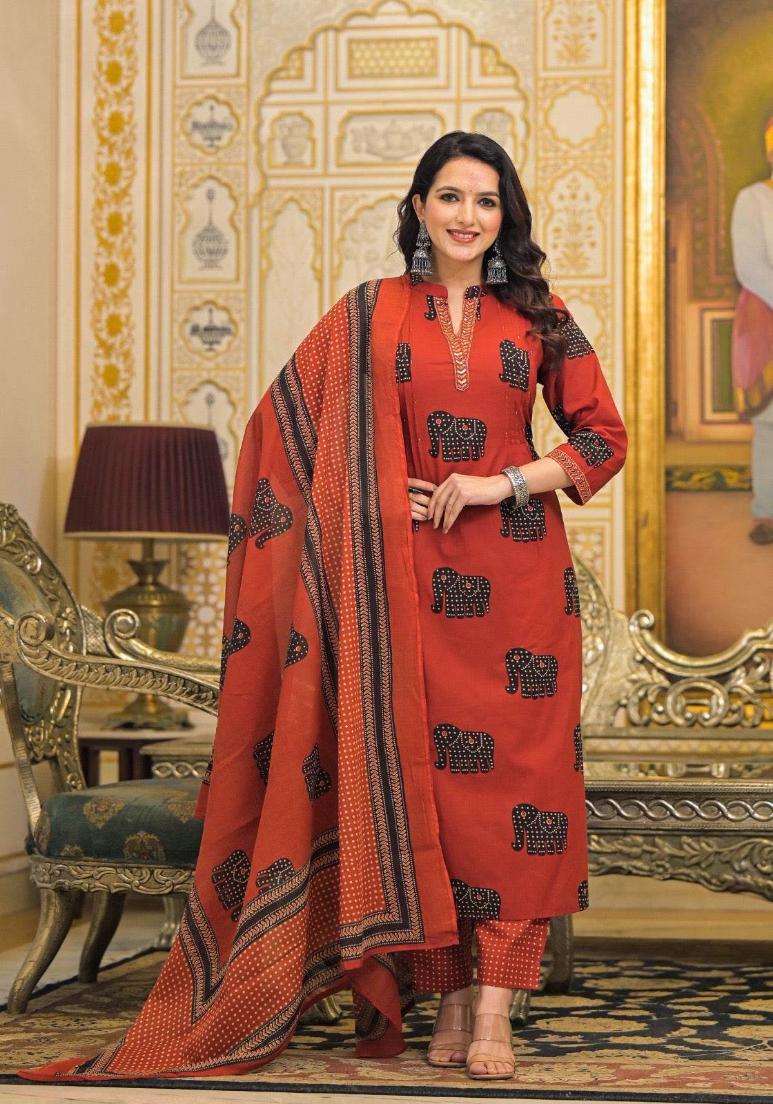 Vijaylaxmi Women’s Cotton straight kurta with Pant & Dupatta - Vijay Laxmi