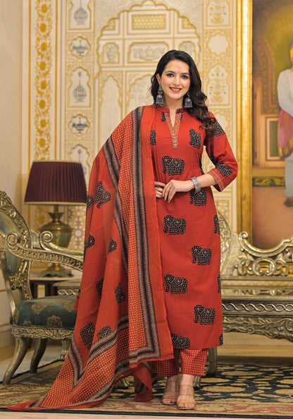 Vijaylaxmi Women’s Cotton straight kurta with Pant & Dupatta - Vijay Laxmi