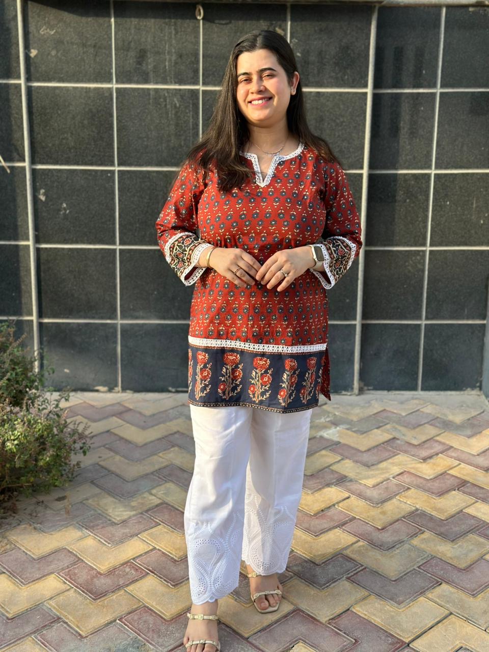 Short Cotton tunics for women red