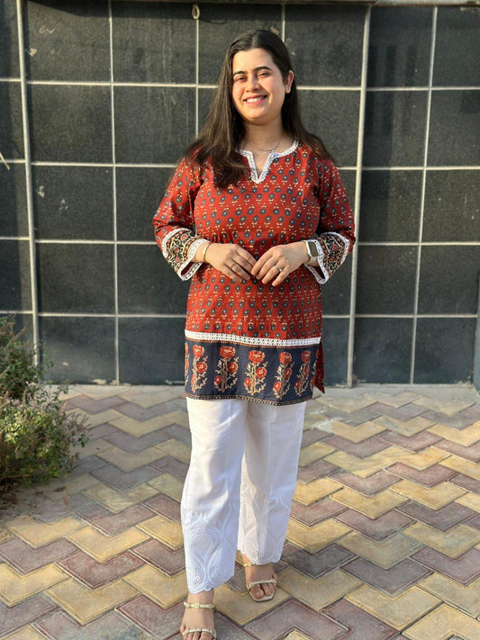 Short Cotton tunics for women red