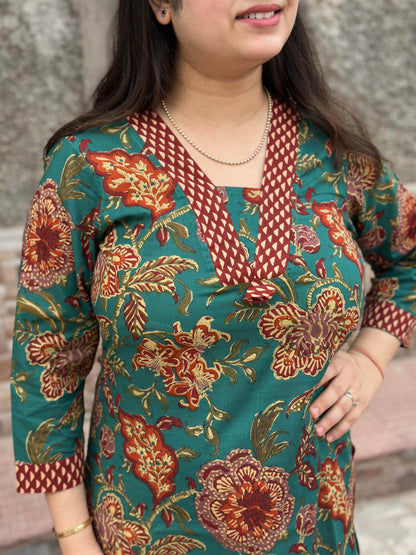 Airy Cotton Long Kurti floral - Vijay Laxmi