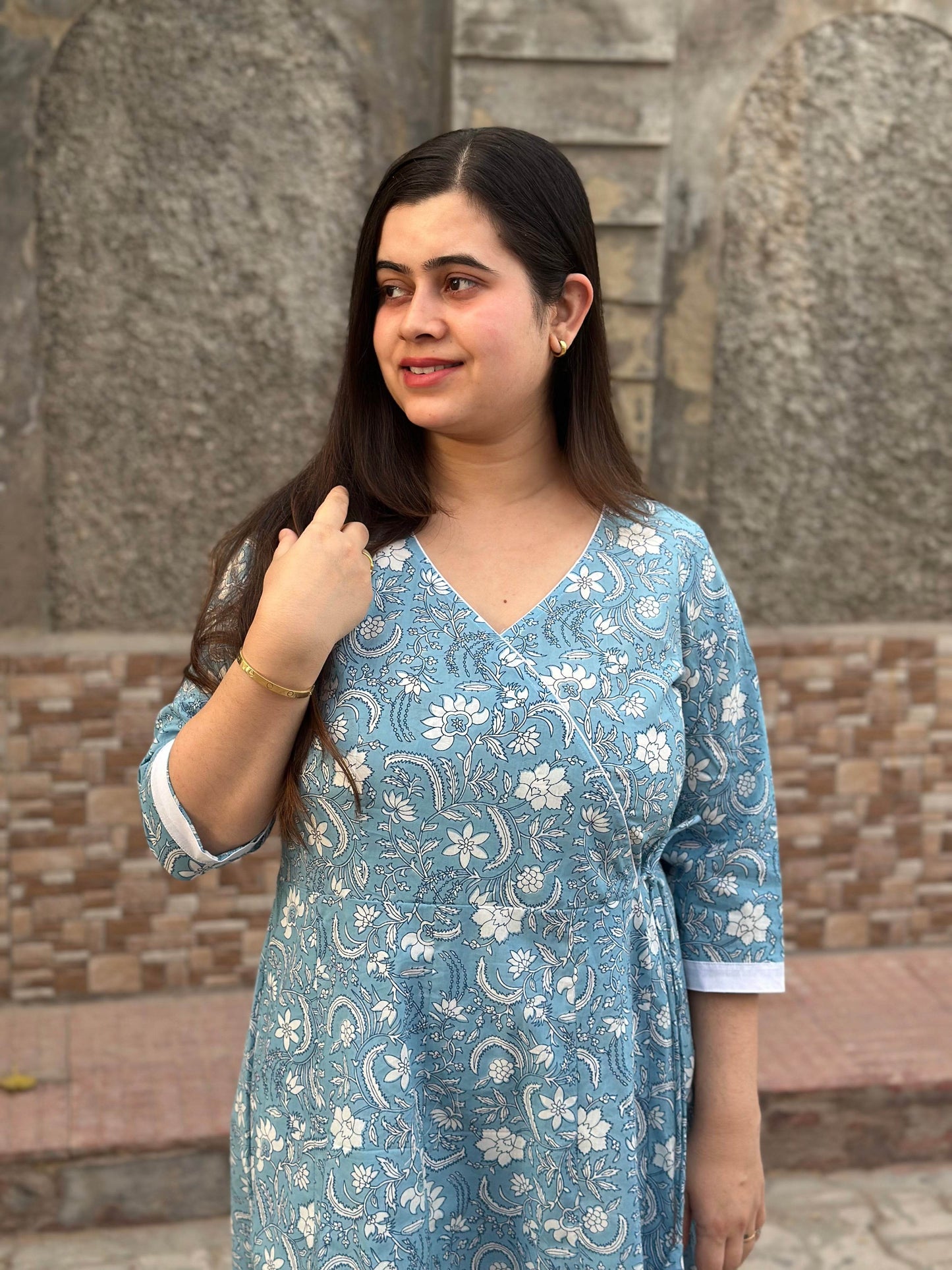 Airy cotton anarkali kurti for women blue - Vijay Laxmi