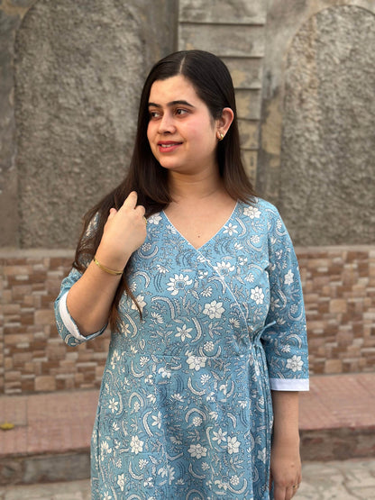 Airy cotton anarkali kurti for women blue - Vijay Laxmi