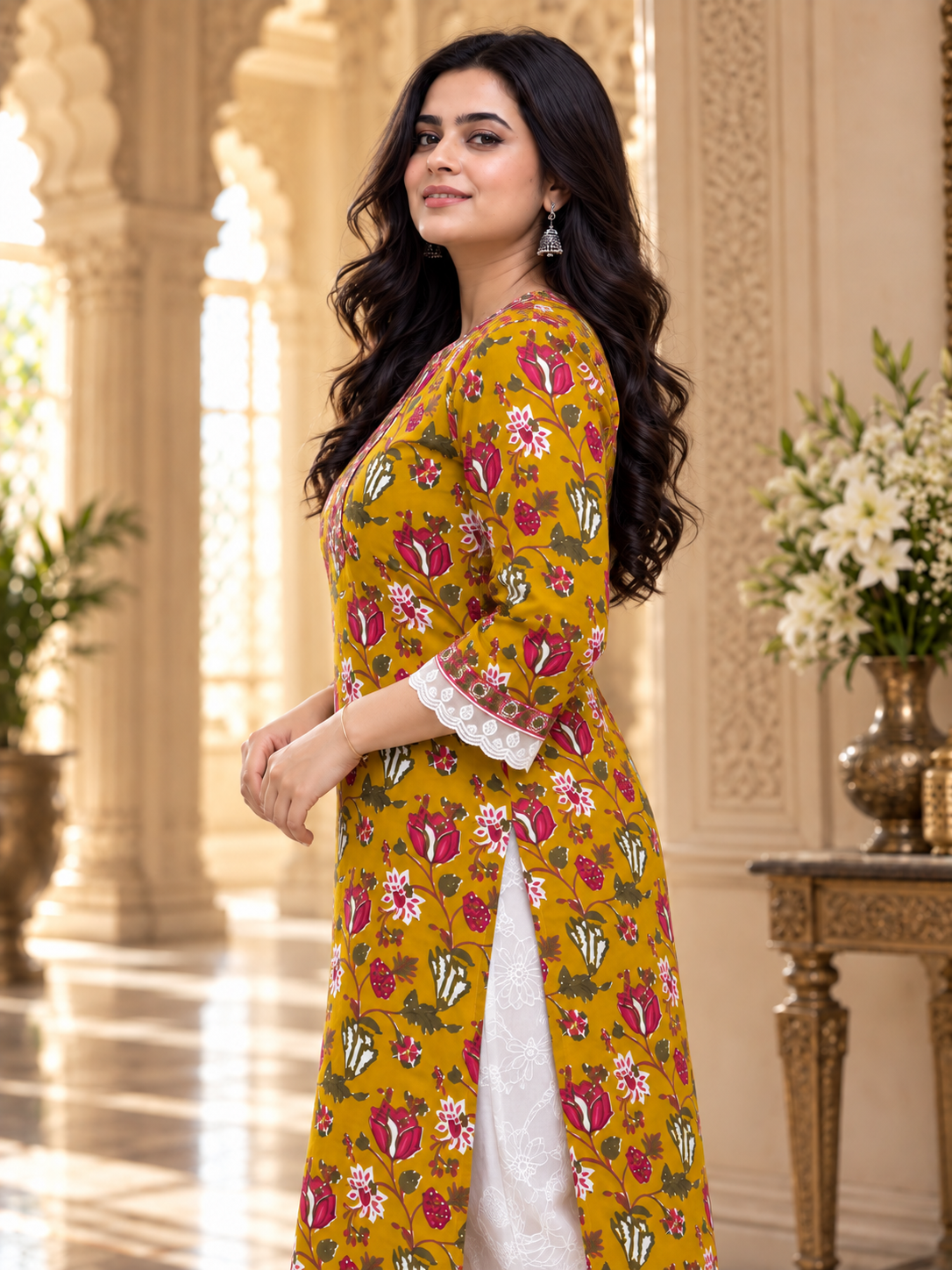Rangrez pure cotton kurti for women mustard