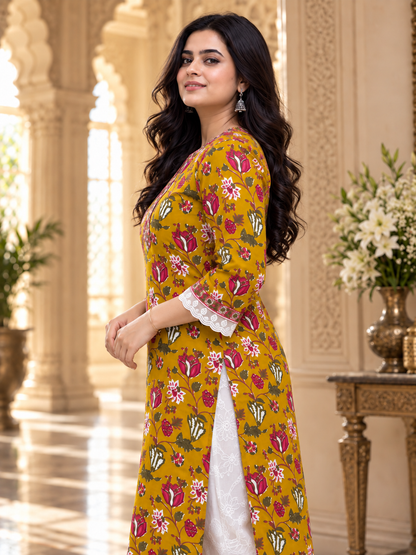 Rangrez pure cotton kurti for women mustard