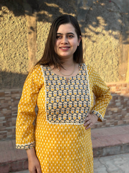 Airy Cotton Kurti for women yellow - Vijay Laxmi