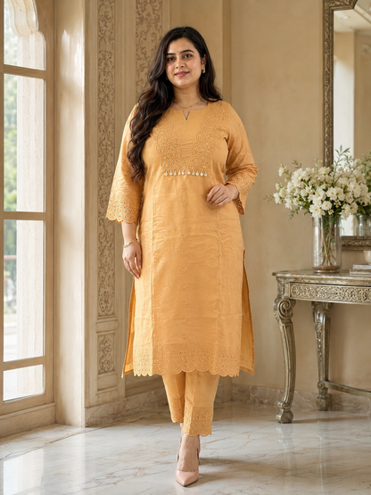 Mehar premium chikankari cotton Kurta & Pant with cotton lining orange