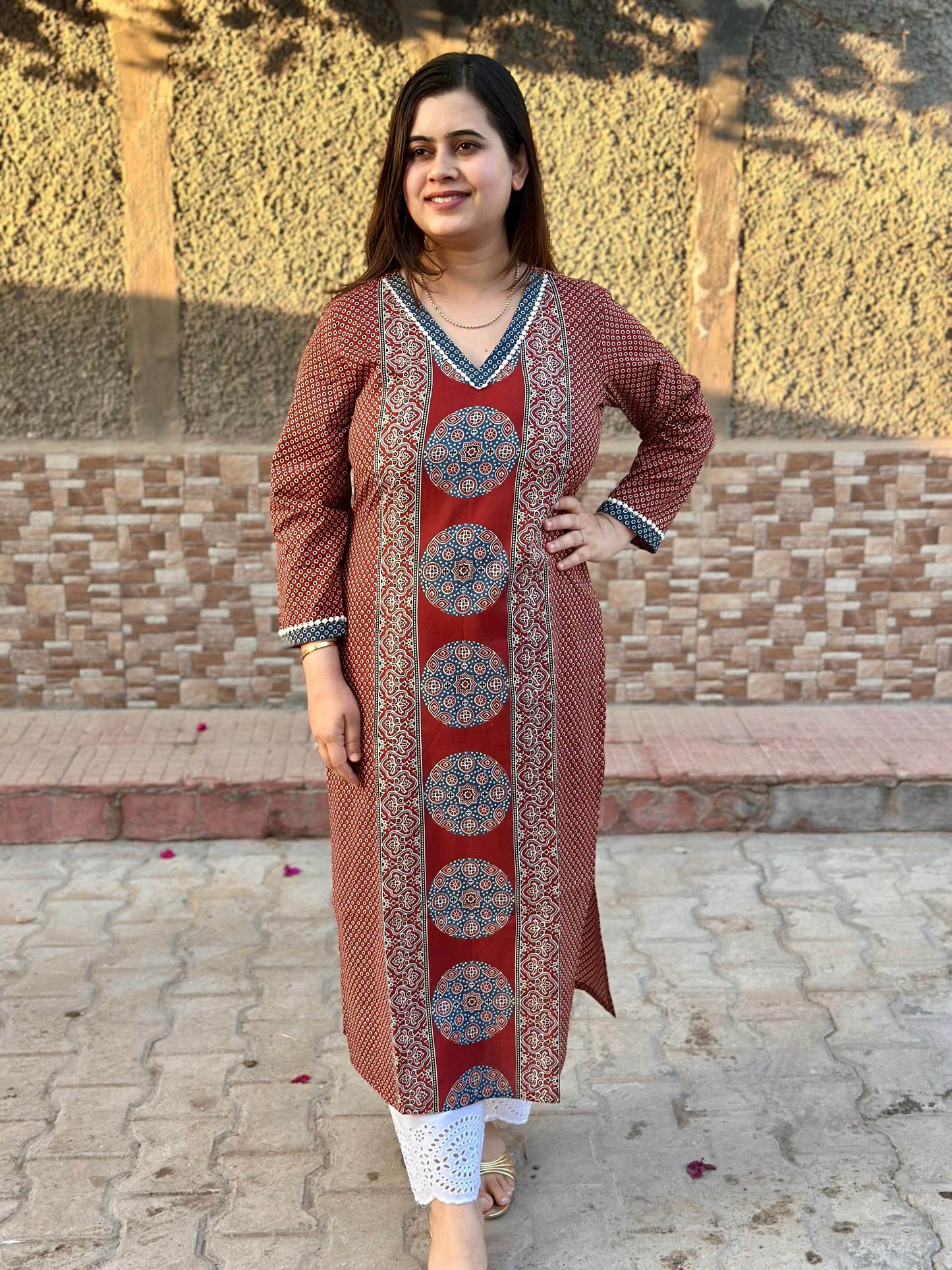 Airy Cotton Kurti for women ajrakh - Vijay Laxmi
