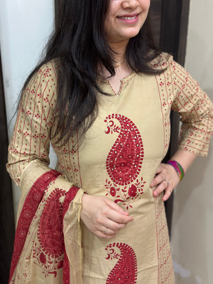 Gulzar kalamkari cotton kurta set red