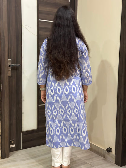 Noor Ikkat cotton Kurta & Pant blue