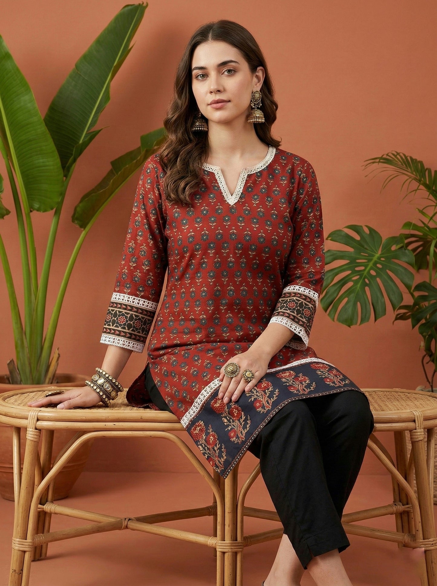 Short Cotton tunics for women red
