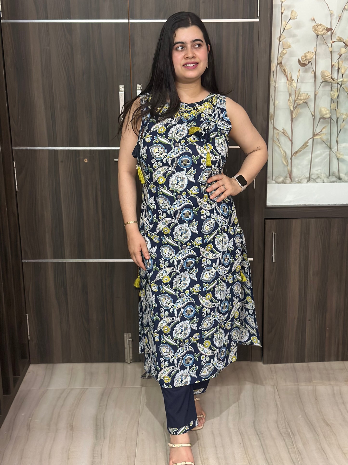 Bani Sleeveless Cotton Kurta set Blue