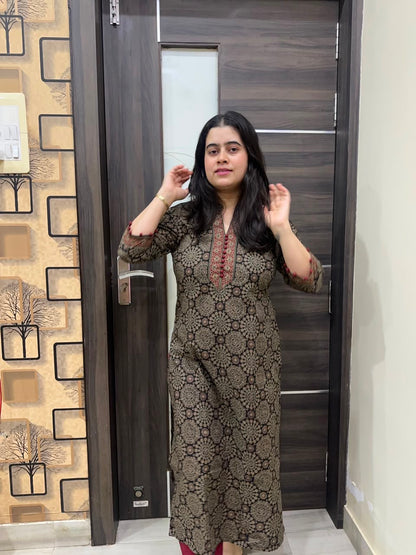 Madhubani pure cotton kurti for women ajrakh