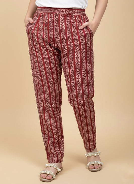 Breathable Bagru Red Print Cotton Pants