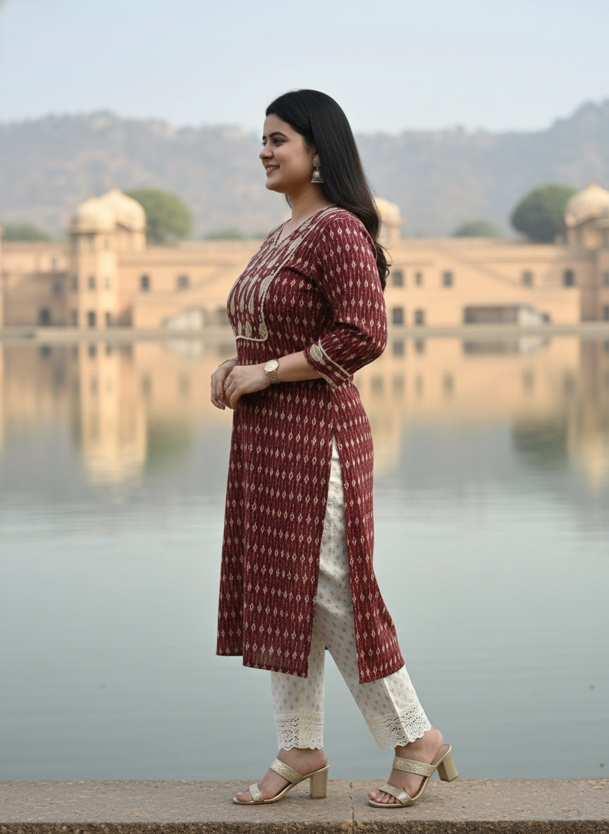 Dabu Kantha Cotton Kurti for women