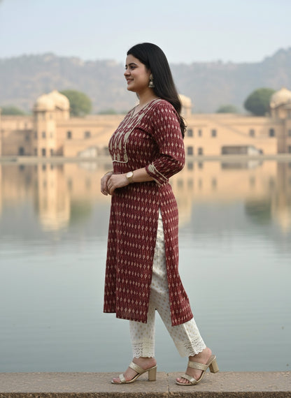 Dabu Kantha Cotton Kurti for women