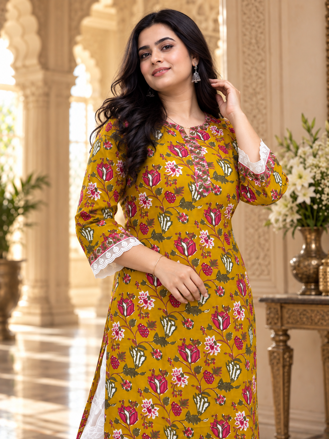 Rangrez pure cotton kurti for women mustard