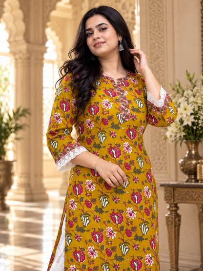 Rangrez pure cotton kurti for women mustard