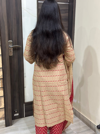 Gulzar kalamkari cotton kurta set red