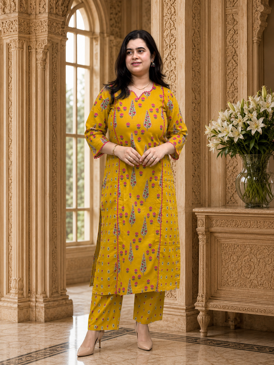 Gazal Cotton kurta set for women yellow