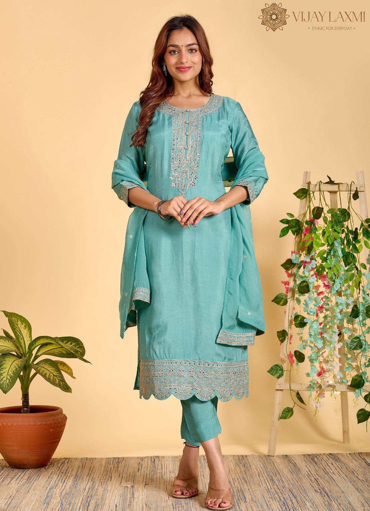 Modal Shimmer Silk Suit - Vijay Laxmi