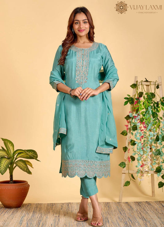 Modal Shimmer Silk Suit - Vijay Laxmi