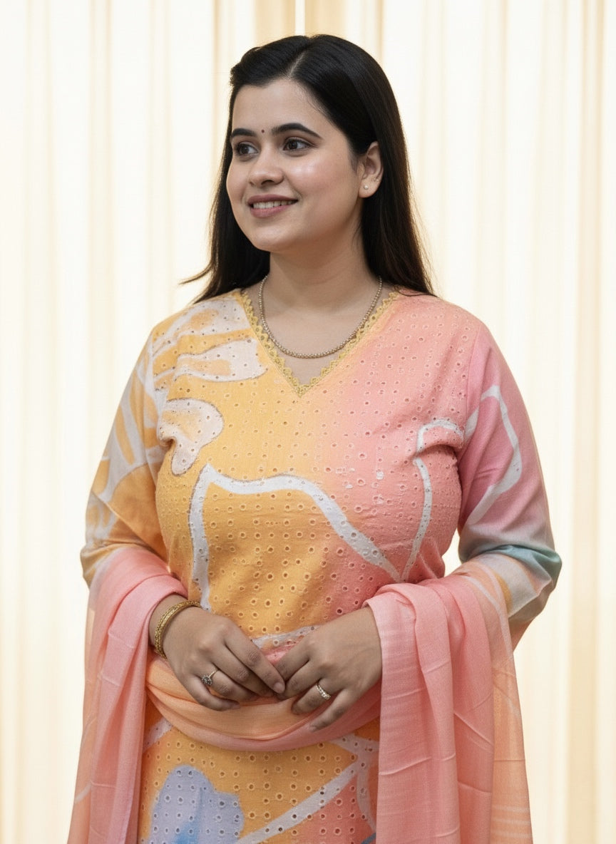 Cotton Chiffli kurta Set with dupatta