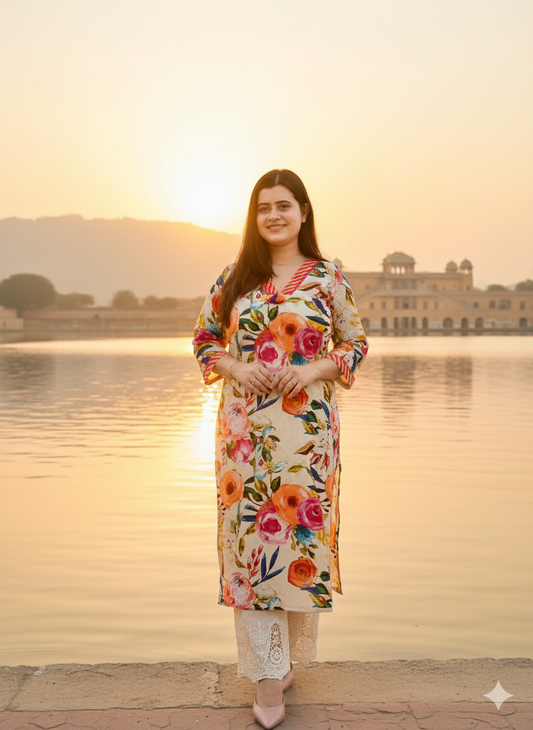 Breathable & Stylish Floral Cotton Kurti
