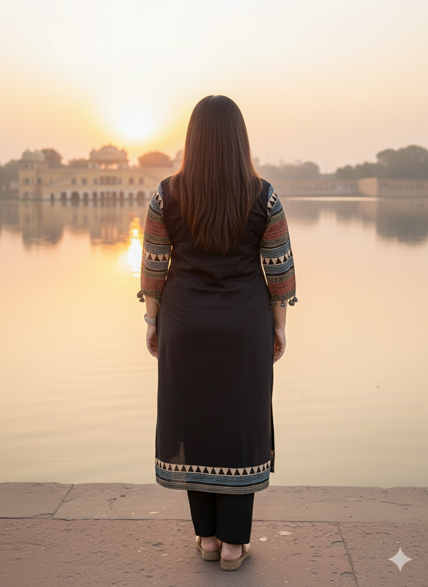 Breathable & Stylish Black Cotton Kurti