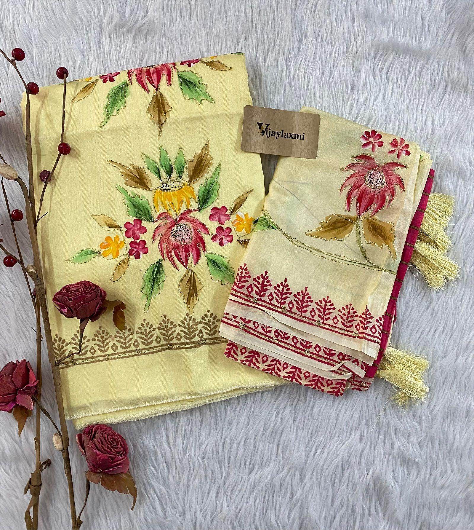 HANDPAINT COTTON UNSTITCHED SUIT - Vijay Laxmi