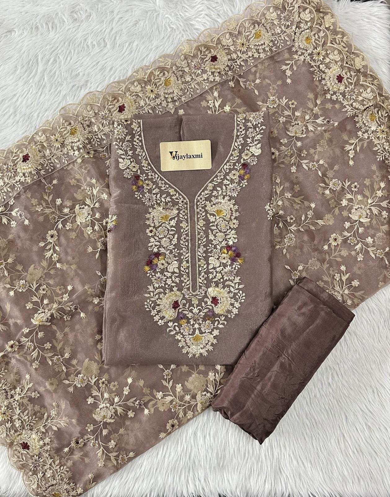 SHIMMER ORGANZA COTTON UNSTITCHED SUIT - Vijay Laxmi