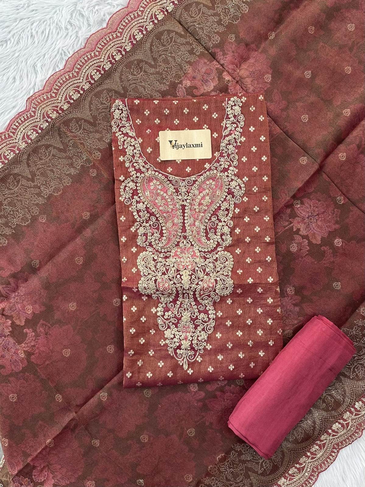 SHIMMER BANARSAI SILK UNSTITCHED SUIT - Vijay Laxmi