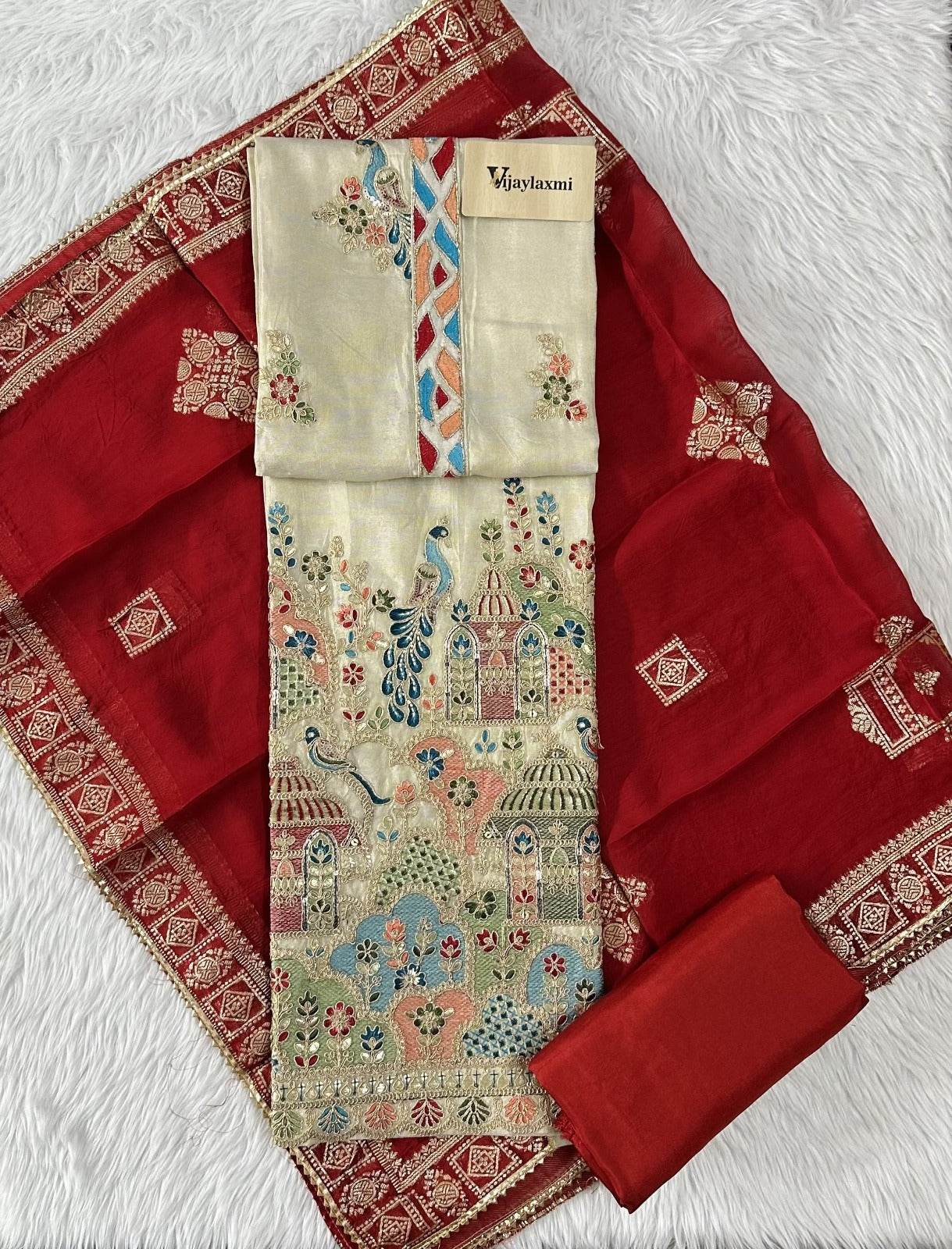 SHIMMER SILK UNSTITCHED SUIT - Vijay Laxmi