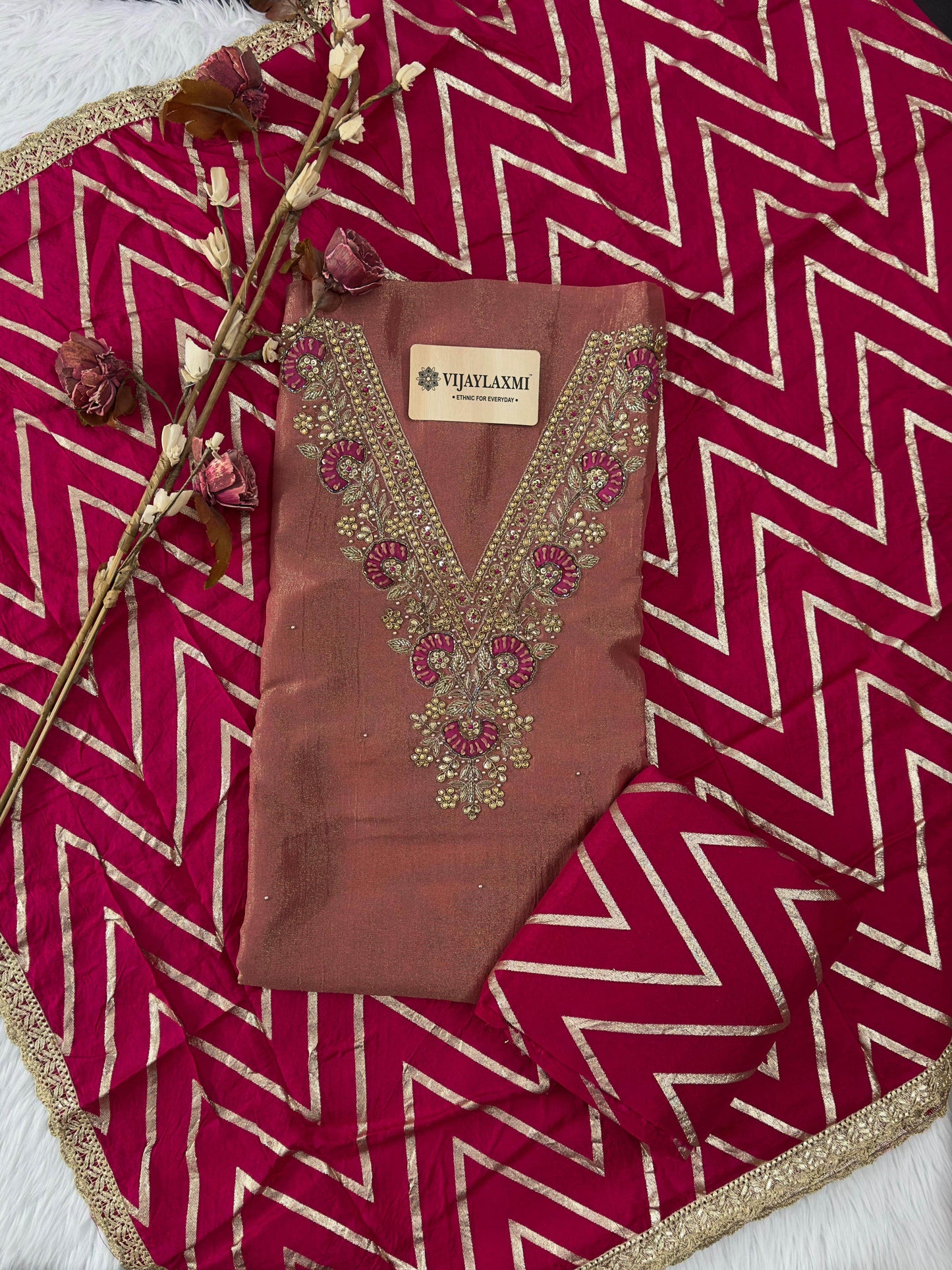 SHIMMER SILK UNSTITCHED SUIT - Vijay Laxmi