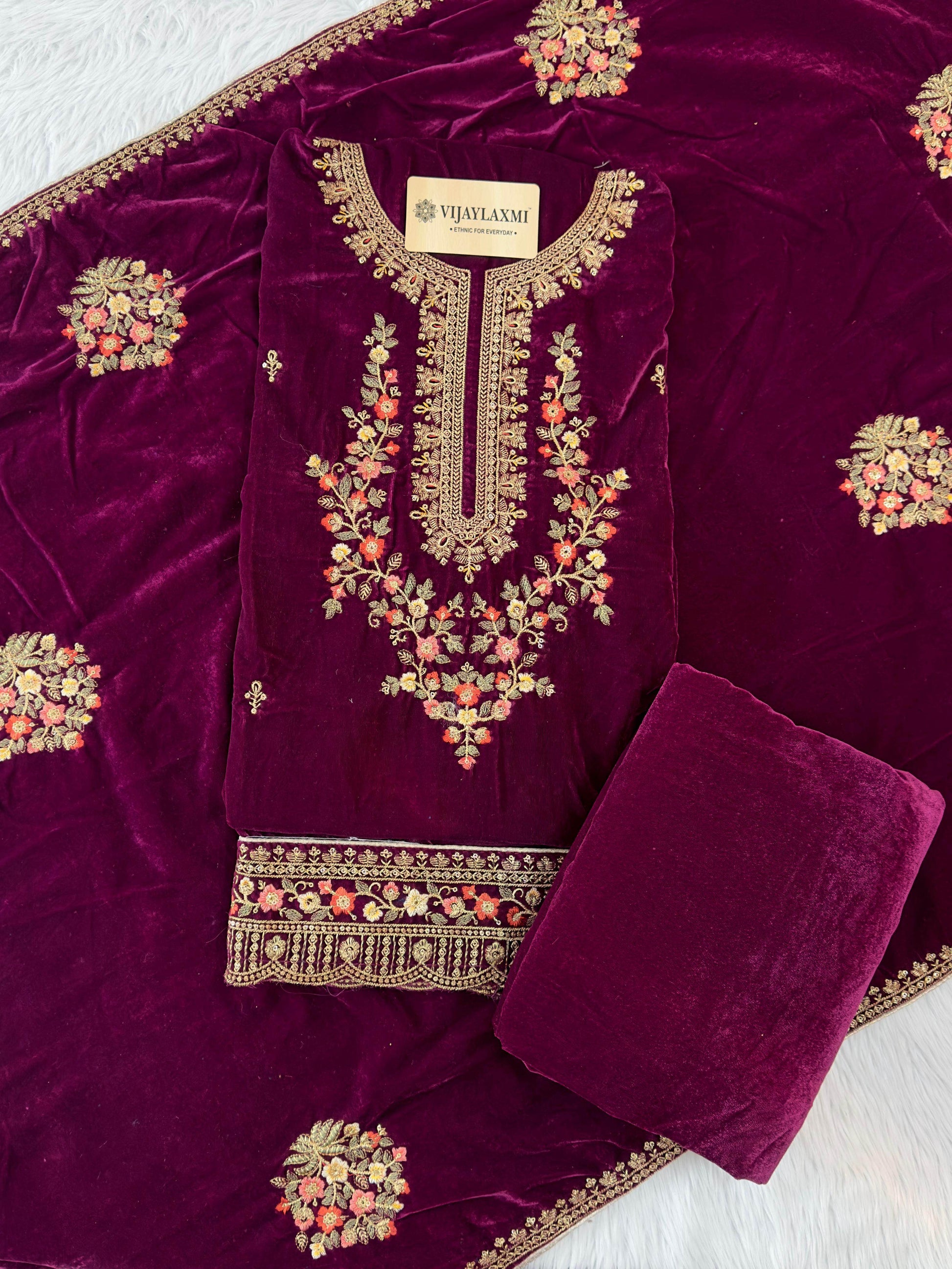 VELVET UNSTITCHED SUIT - Vijay Laxmi