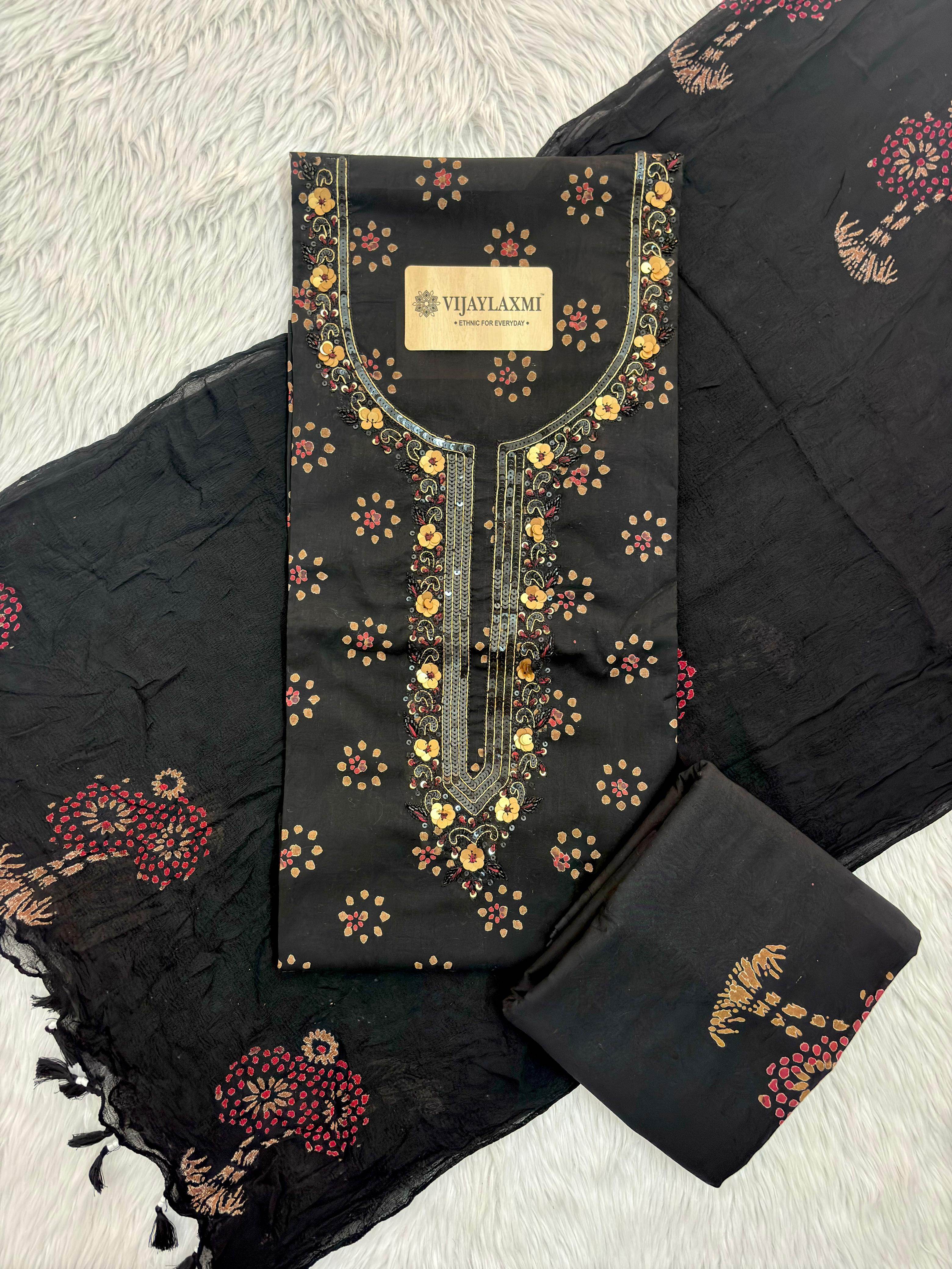 Cotton Suit Material with Chiffon Dupatta - Vijay Laxmi
