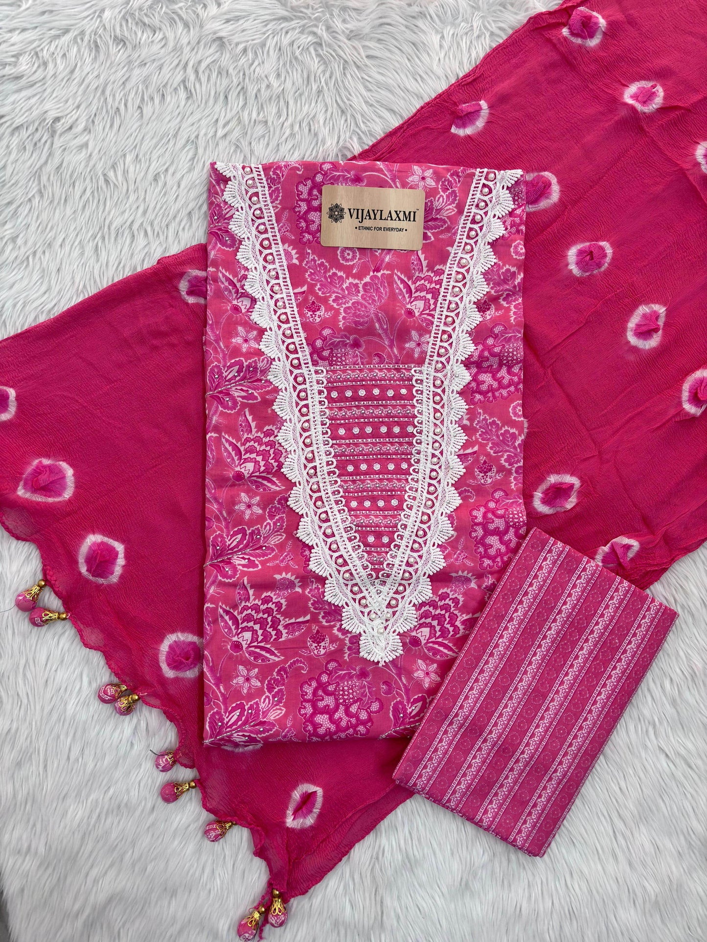Cotton Suit Material with Chiffon Dupatta - Vijay Laxmi