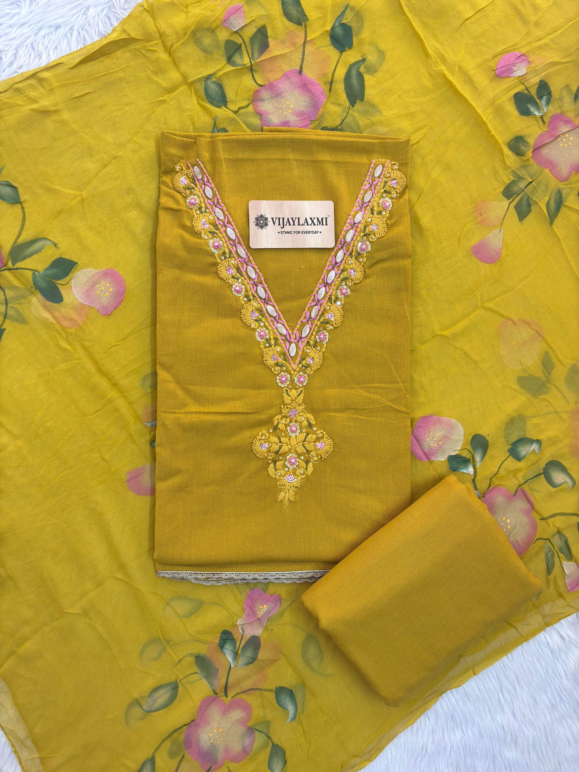 Cotton Suit Material with Chiffon Dupatta - Vijay Laxmi
