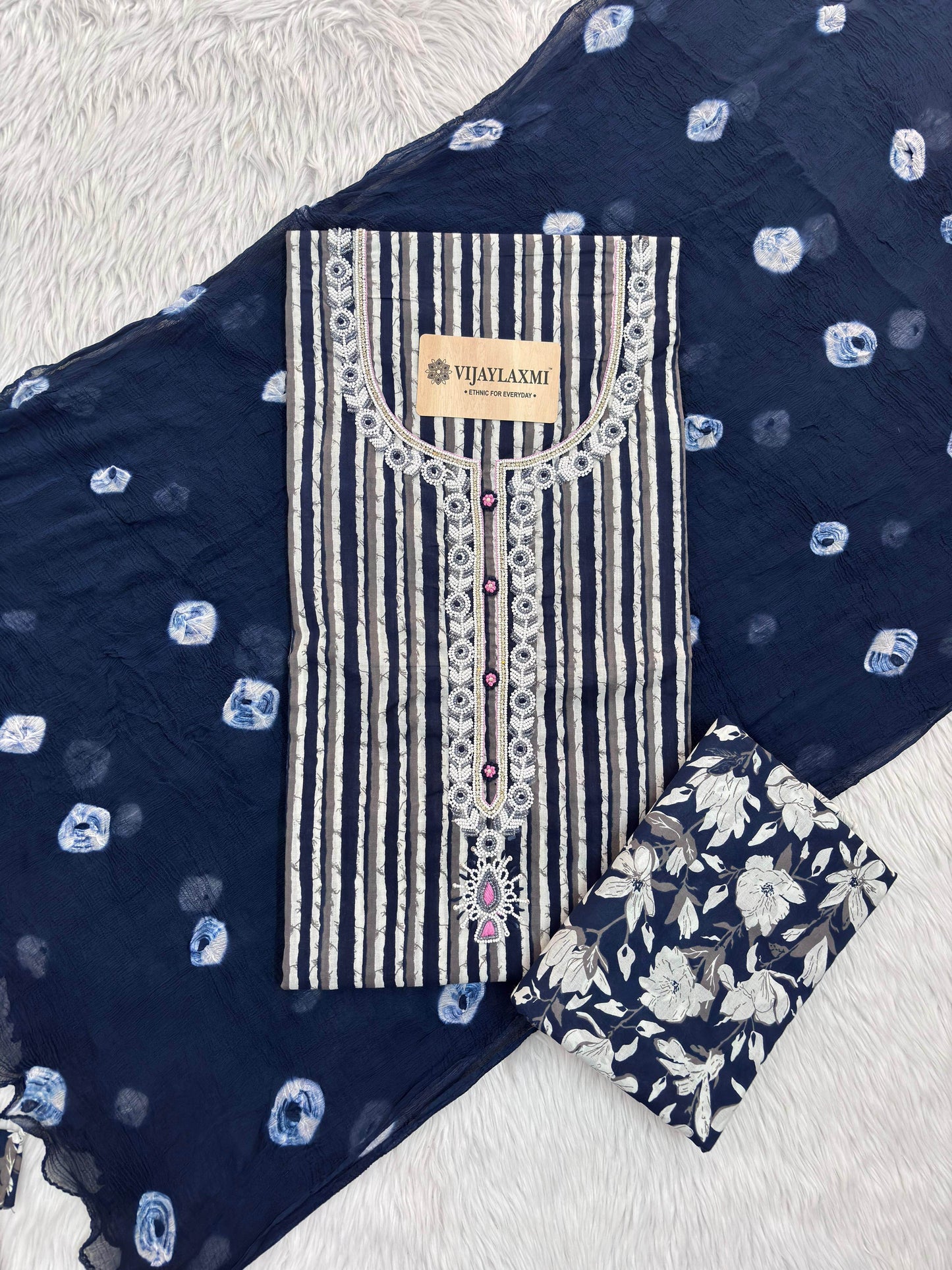 Cotton Suit Material with Chiffon Dupatta - Vijay Laxmi