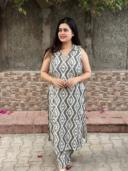 Ikkat cotton breathable kurta pant set