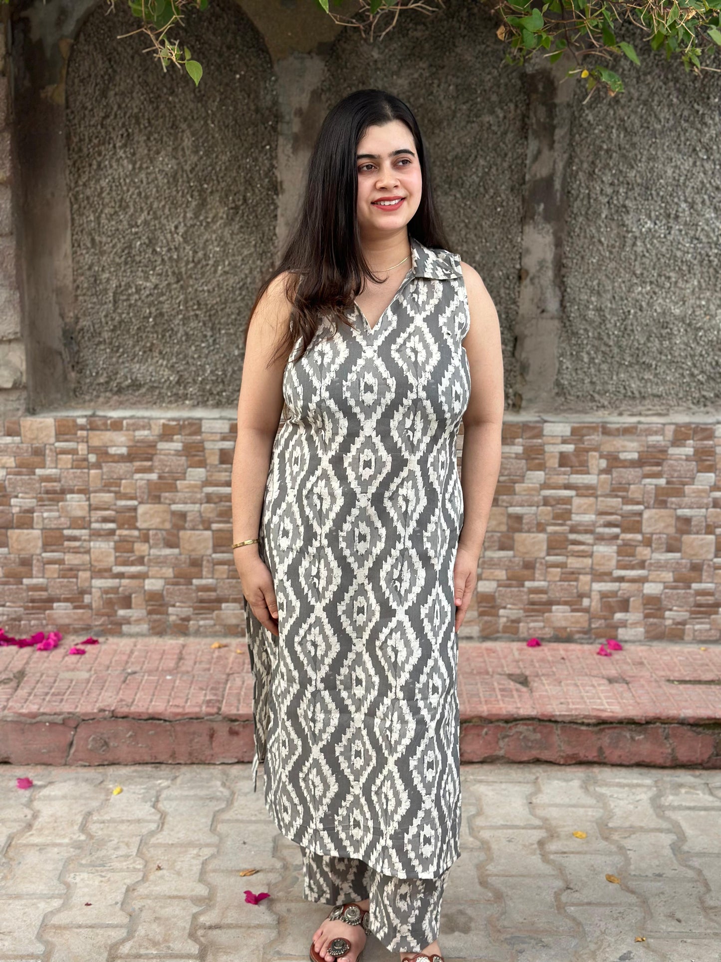 Ikkat cotton breathable kurta pant set