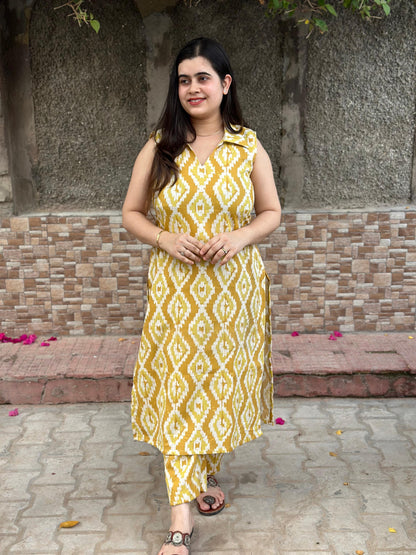 Ikkat cotton breathable kurta pant set