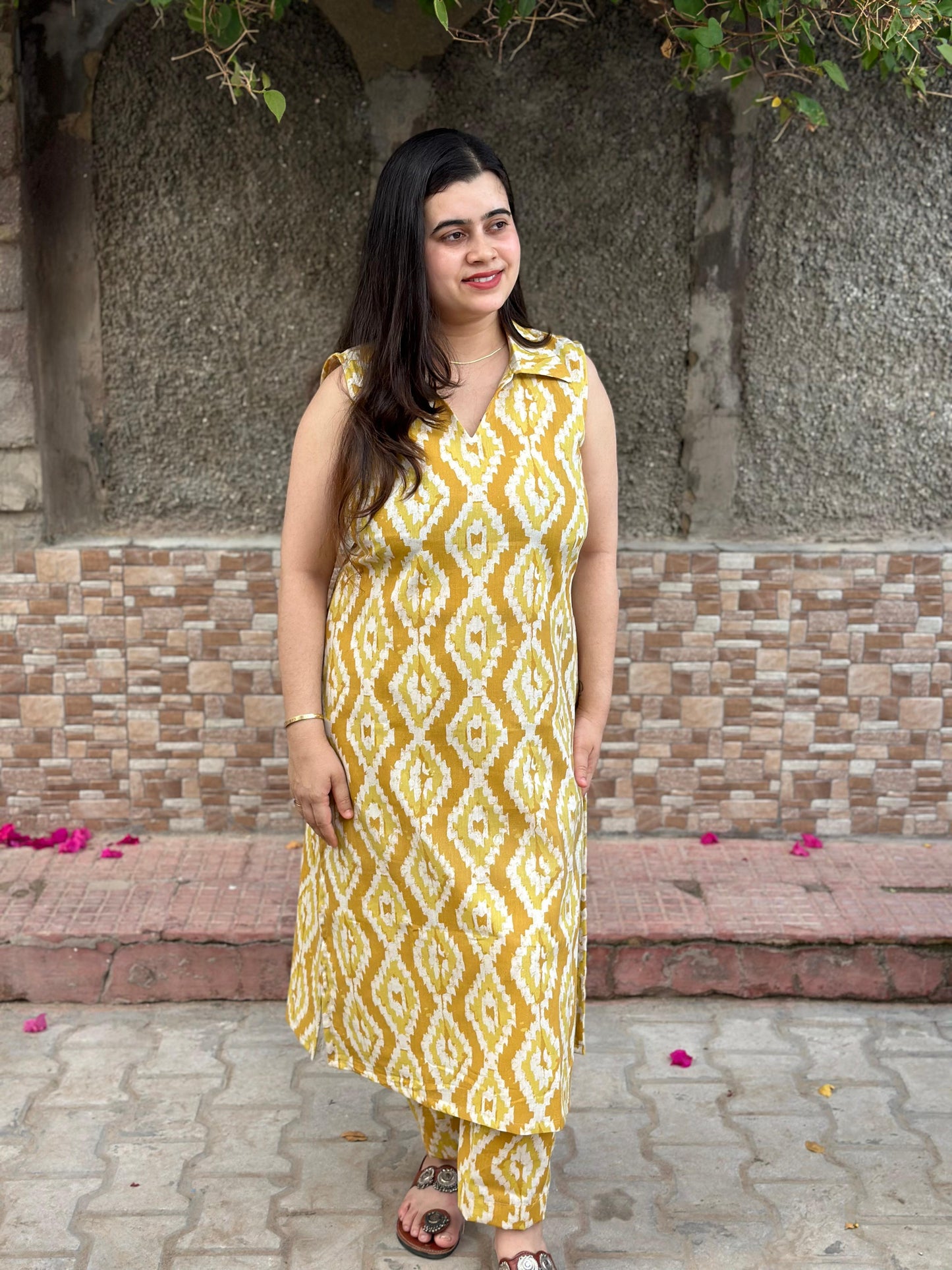 Ikkat cotton breathable kurta pant set