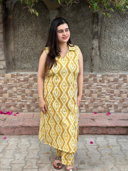 Ikkat cotton breathable kurta pant set