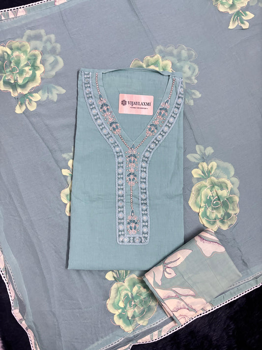 Cotton Suit Material with Chiffon Dupatta